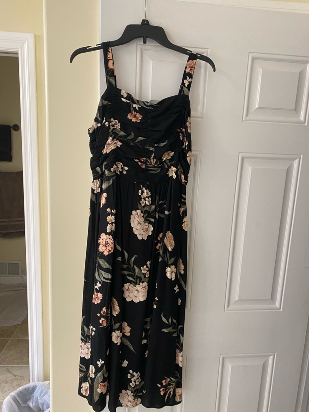 Maurice’s Black Floral Midi Dress with Pink and Cream Blooms